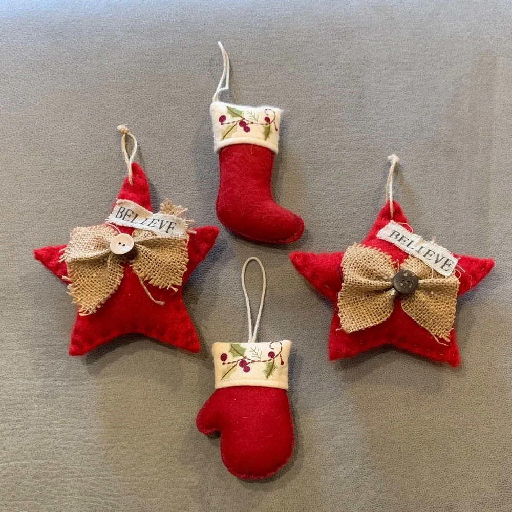 Felt Red Holiday Ornament Set (4)